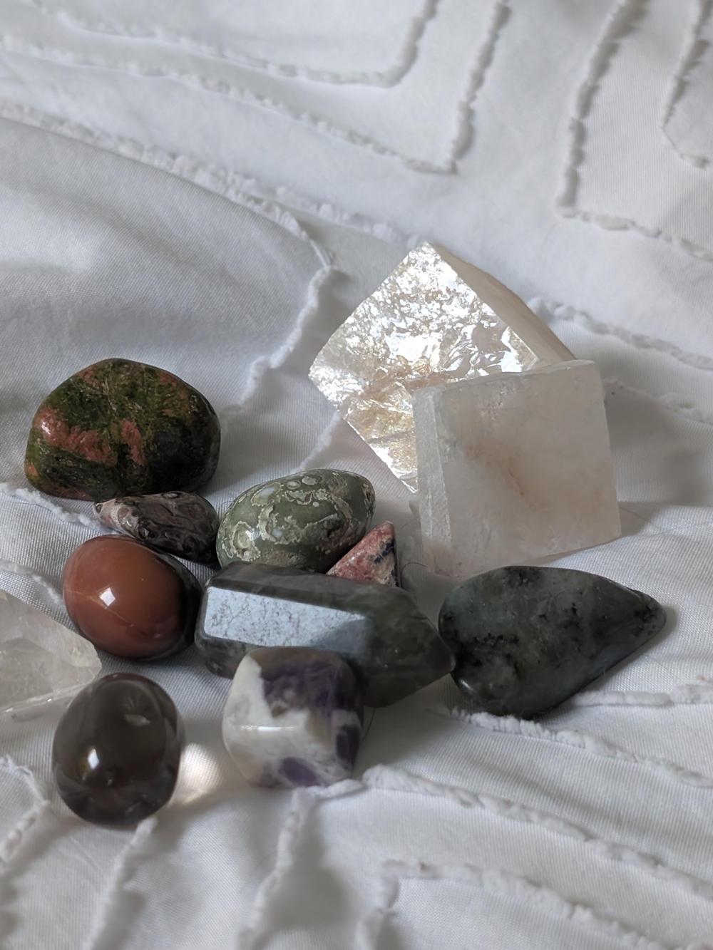 Natural Crystal and Polished Stone Assortment - White and Multicolor